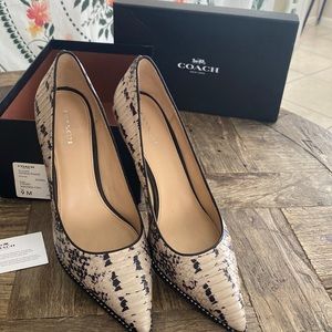 Coach Vonna Snake silver studded pointed toe high heels